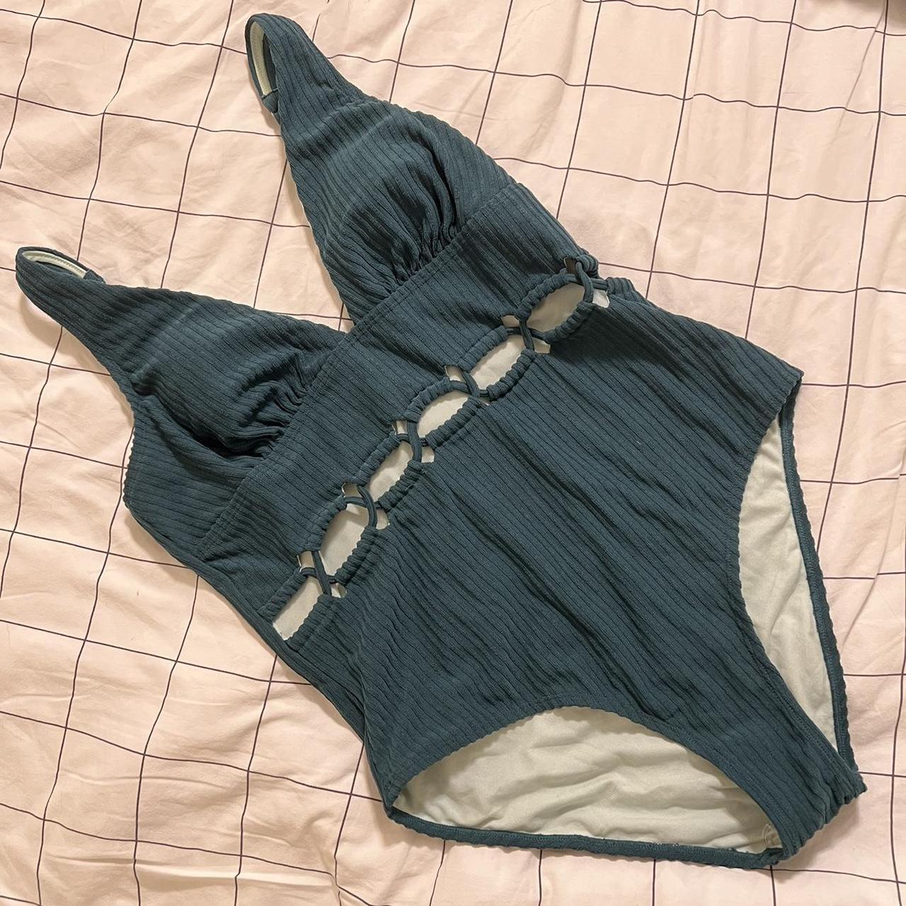 💚 Green Ribbed One Piece Swimsuit 💚 Never Worn Tag Depop