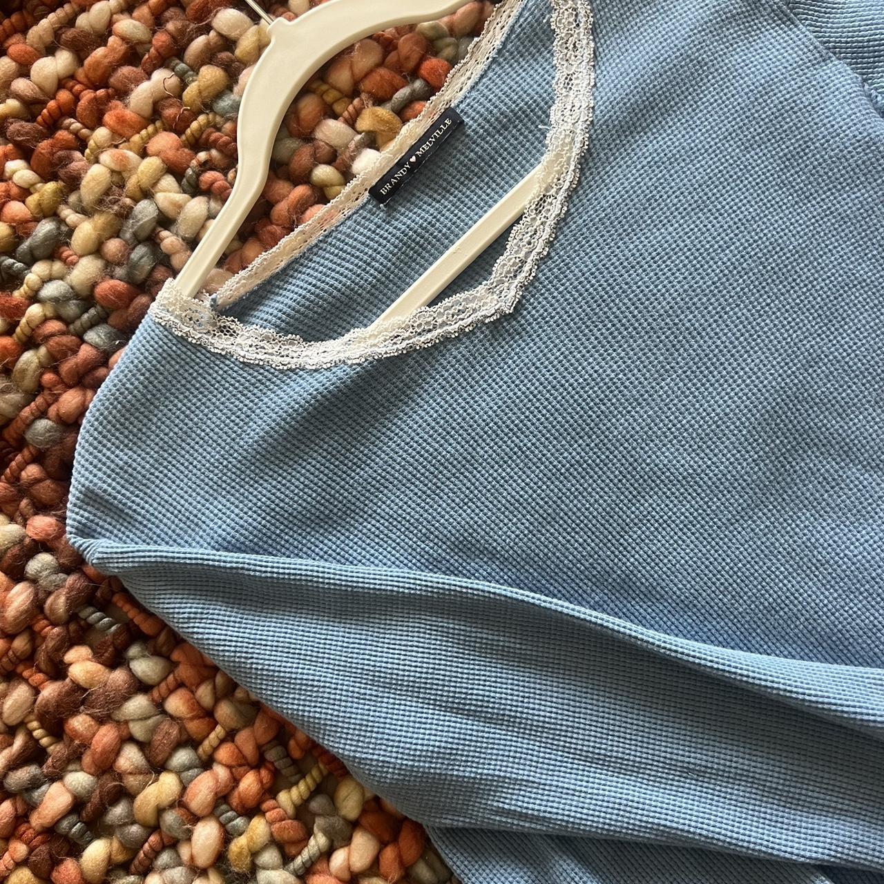 brandy melville baby blue with lace trim top one size Depop