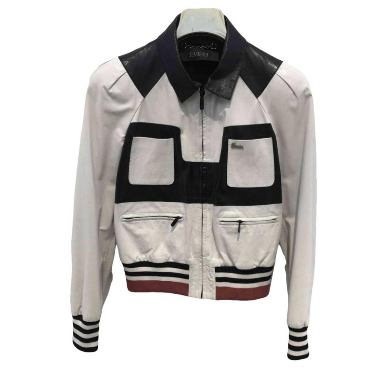 Gucci white leather on sale jacket