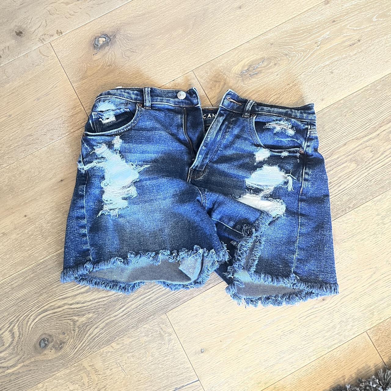 american eagle midwaist ripped blue denim shorts! - Depop