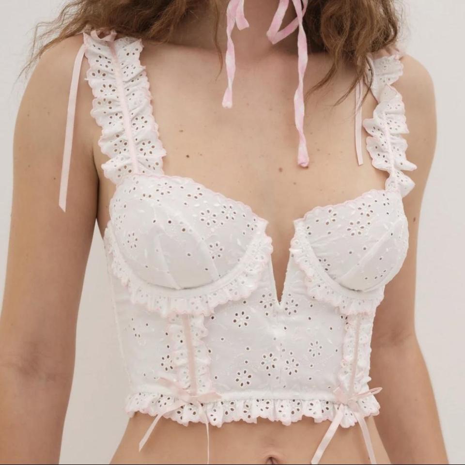 For love and lemon swirl eyelet bustier pink The - Depop