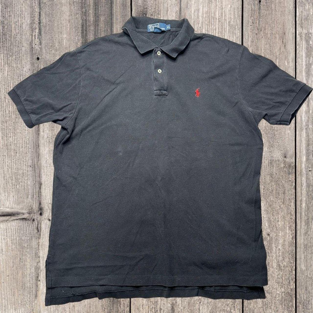 Black polo shirt with cheap blue horse