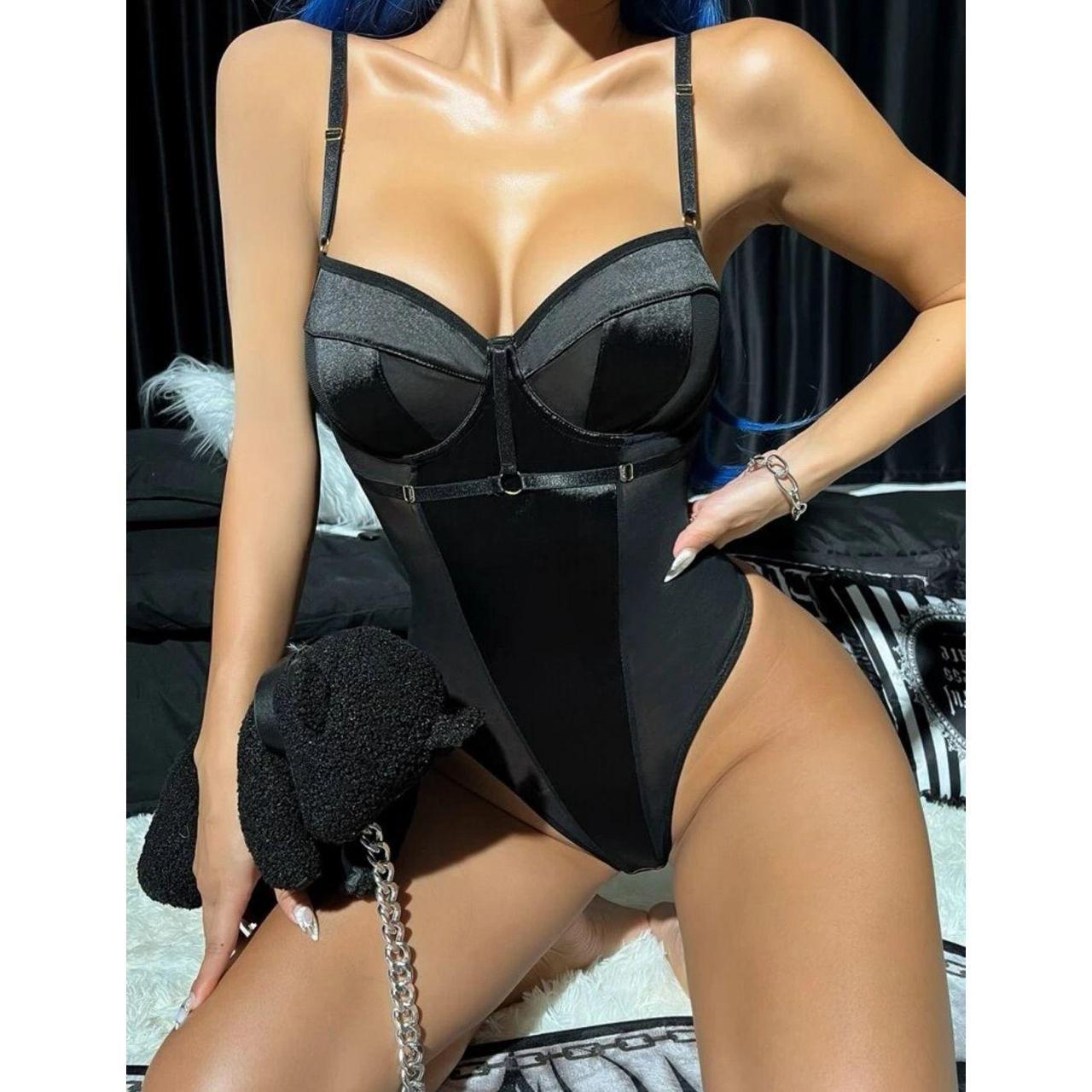 sexy black lace and mesh body suit / corset - Depop