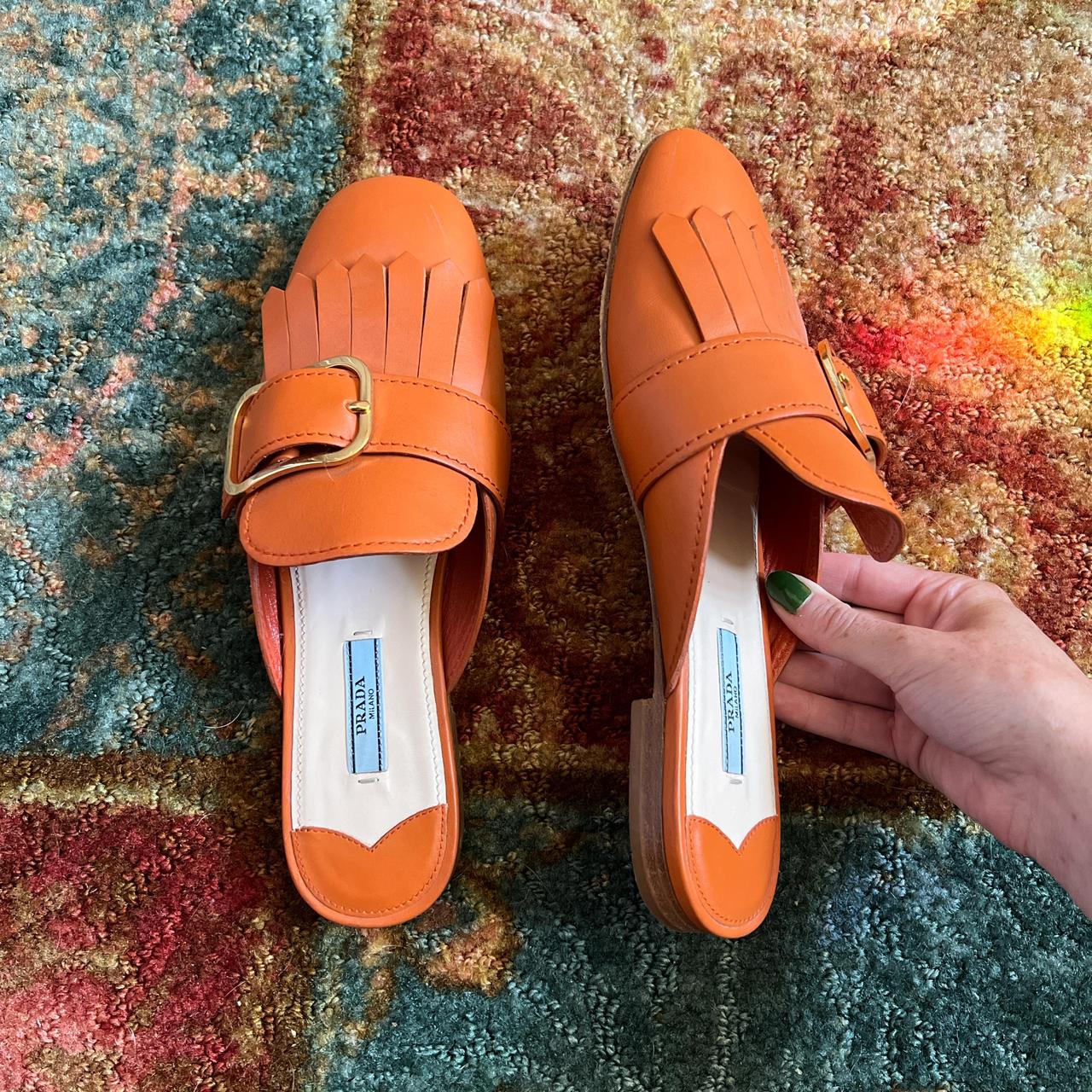 Orange Leather Prada Flat Mules Size 38 or US 8 Depop