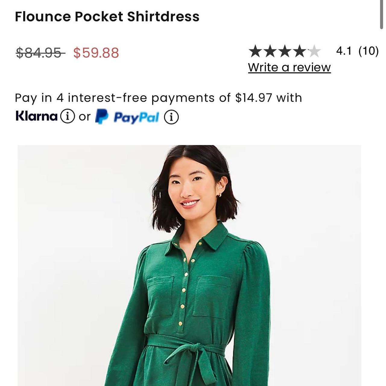 LOFT Flounce Pocket Shirt Dress Green Size S SOLD. Depop