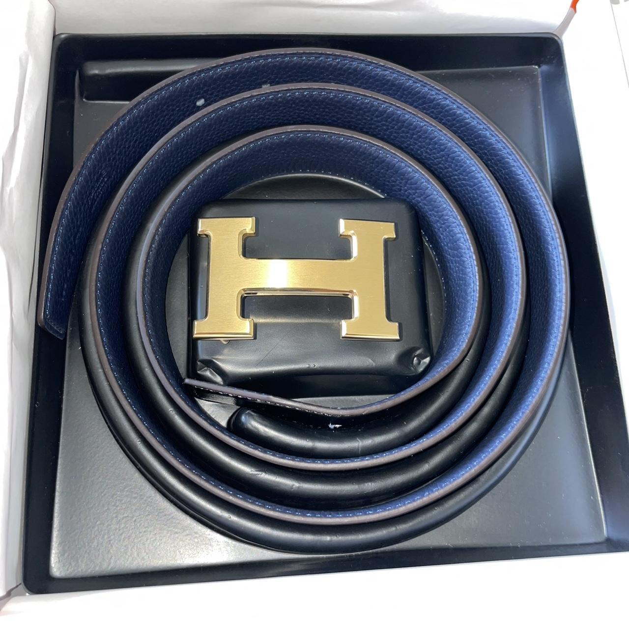 Hermes doublesided belt male blue/black Size 10040... Depop