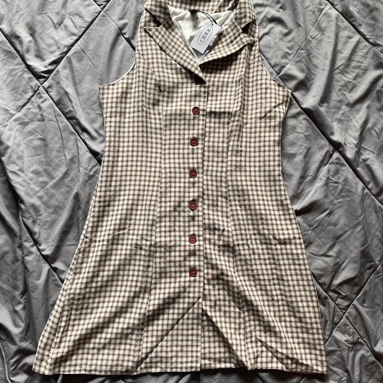 Cider Women's Brown and Tan Dress Depop