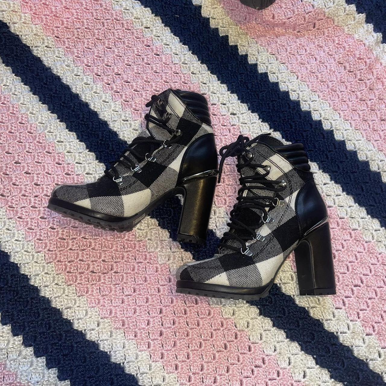 DNKY 3 inch heel black and white plaid boots . Depop