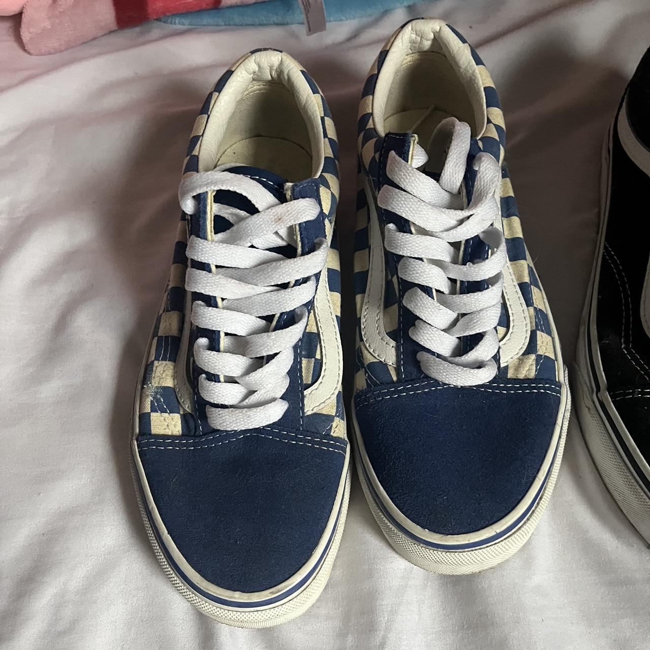 vans old skool checkered blue great condition Depop