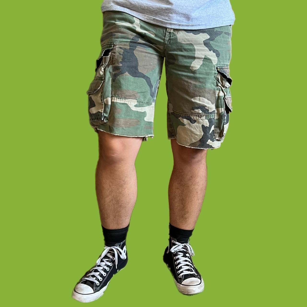 Bugle Boy Men's Green and Khaki Shorts Depop