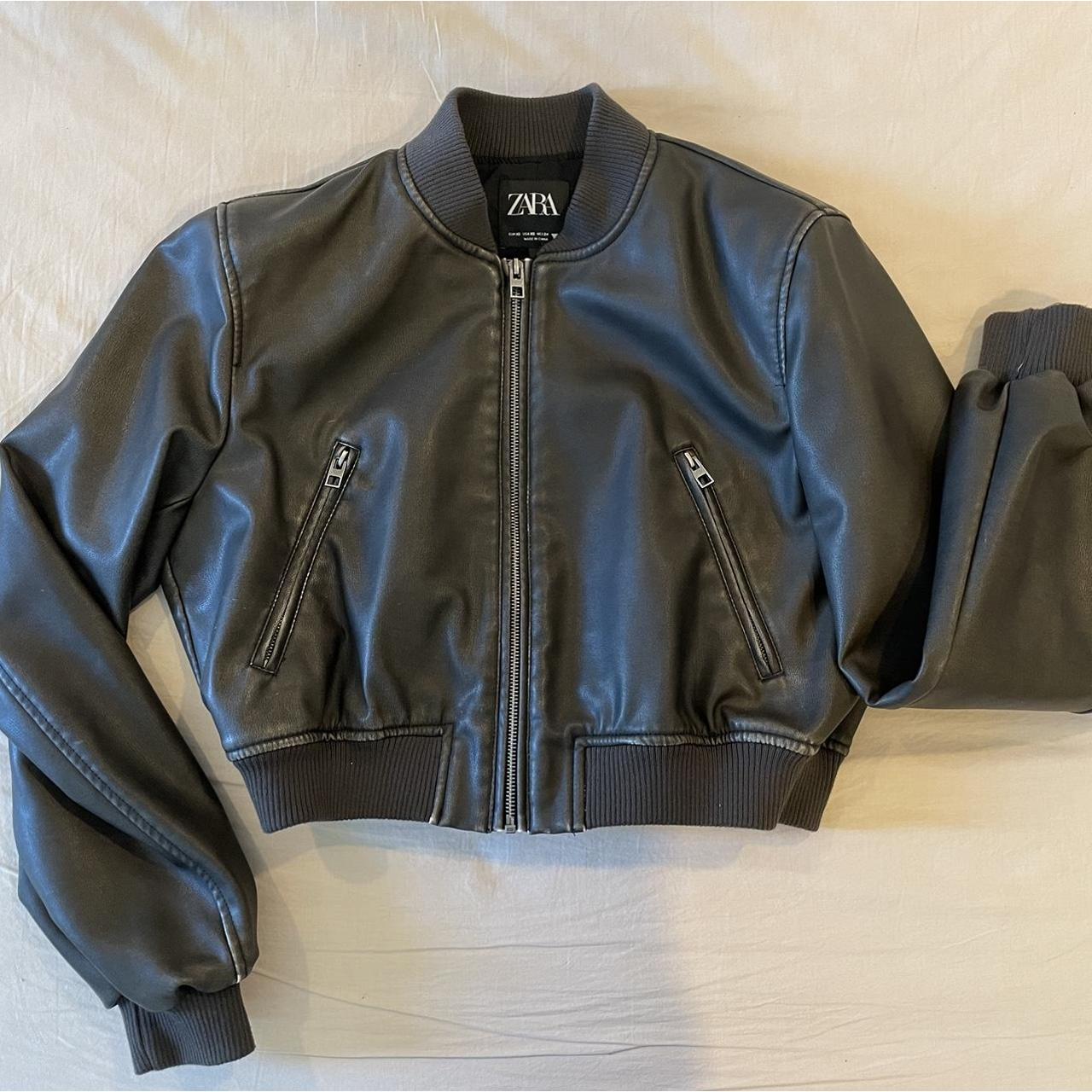 zara cropped leather bomber size xs (fits... Depop