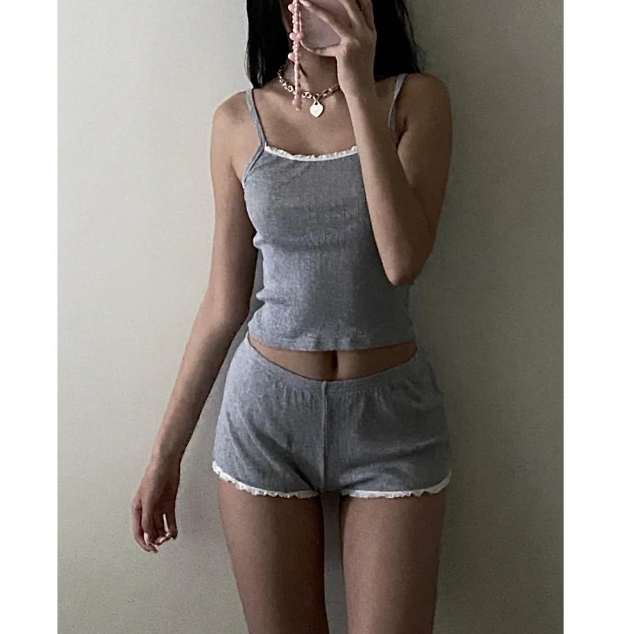 Brandy Melville Belle ribbed lace crop tank Classic... Depop