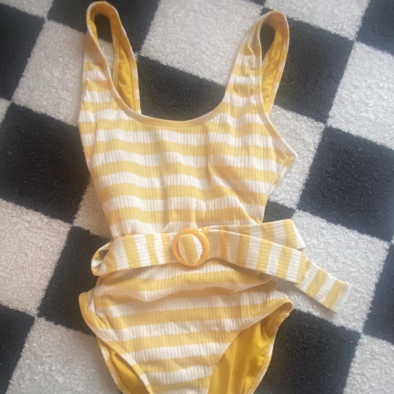 Primark Women's Yellow and White Swimsuitonepiece Depop