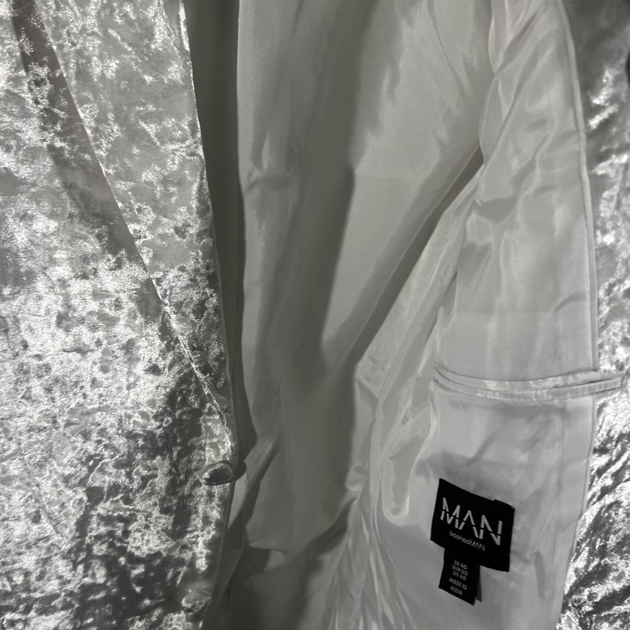 Boohoo Men's White and Grey Suit Depop