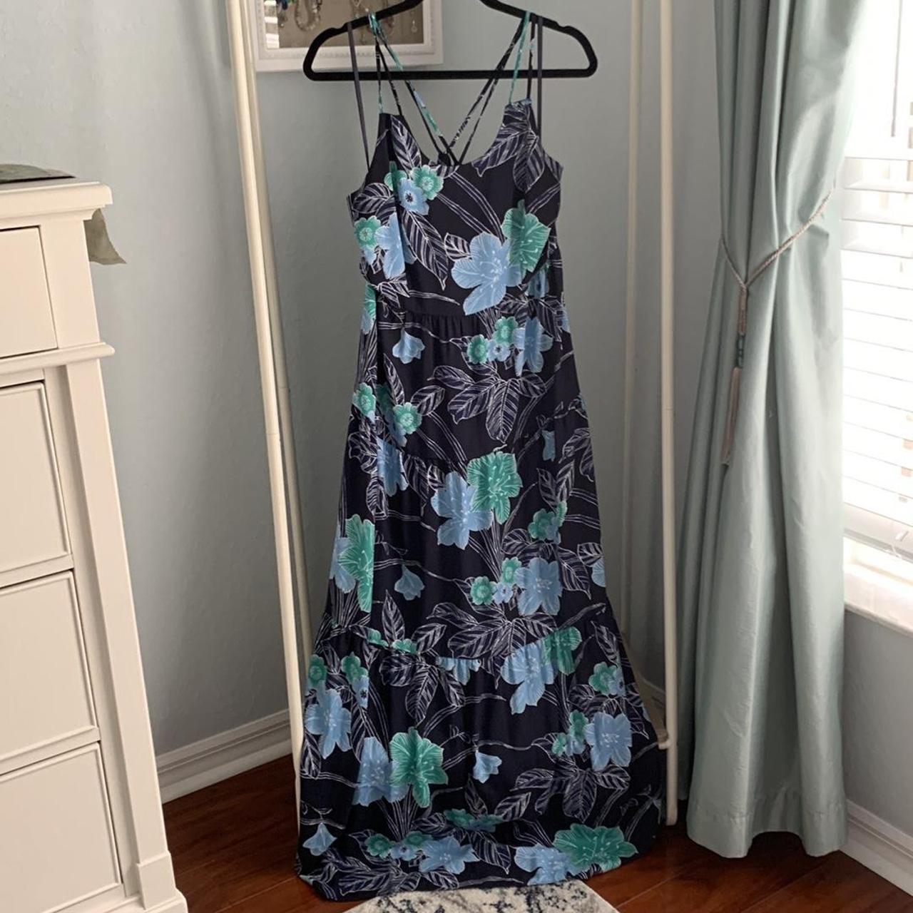 Loft size 12 floral maxi dress blue navy teal Depop