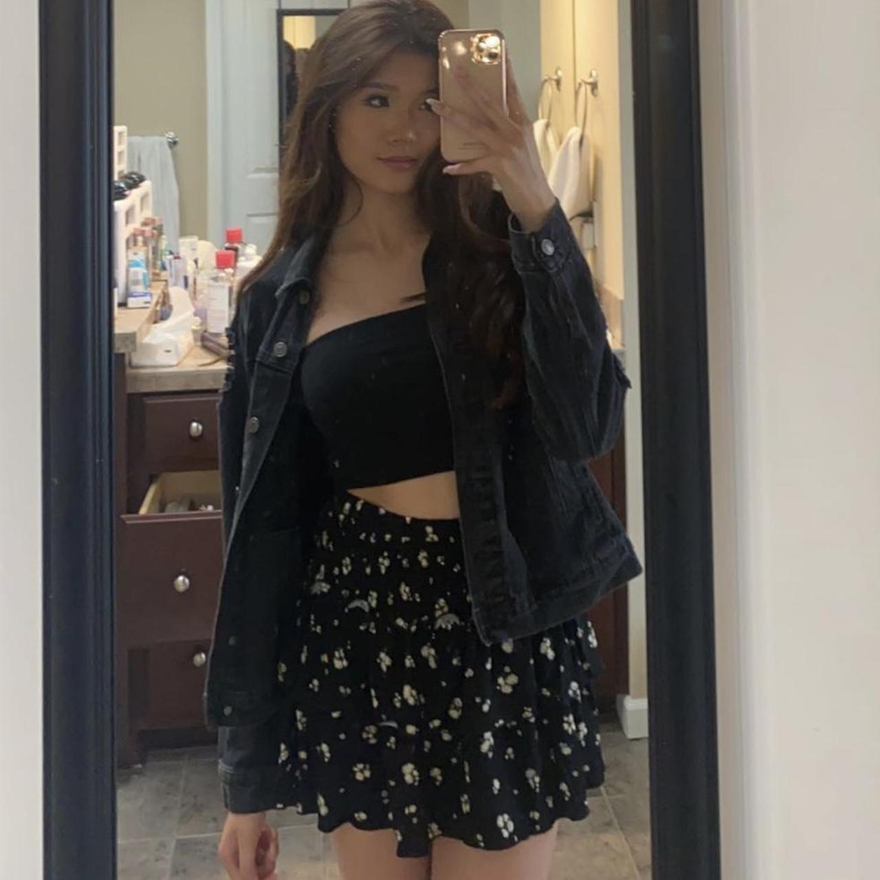 black floral tiered mini skirt only worn... - Depop