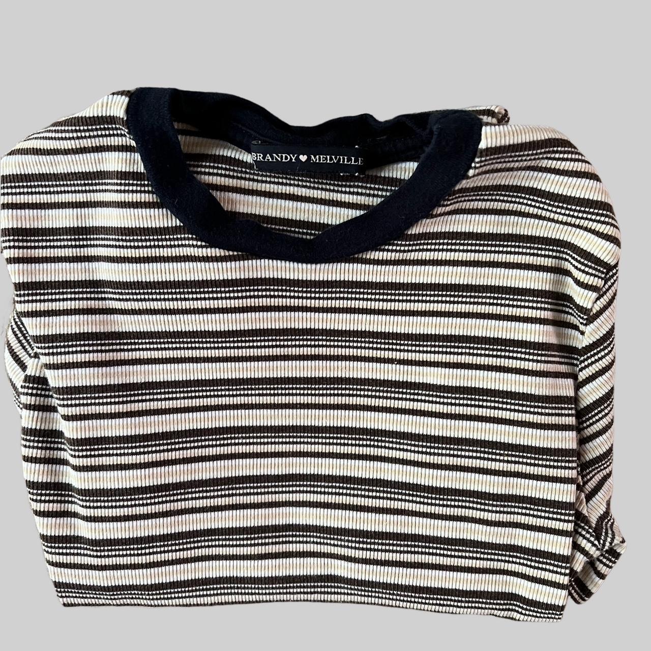 Brandy Melville cream & Brown striped long sleeve... Depop