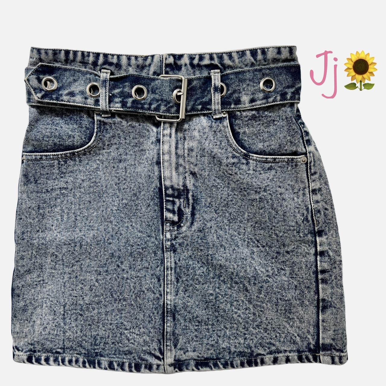 80’s Inspired Acid Washed Jean denim Skirt with belt... - Depop