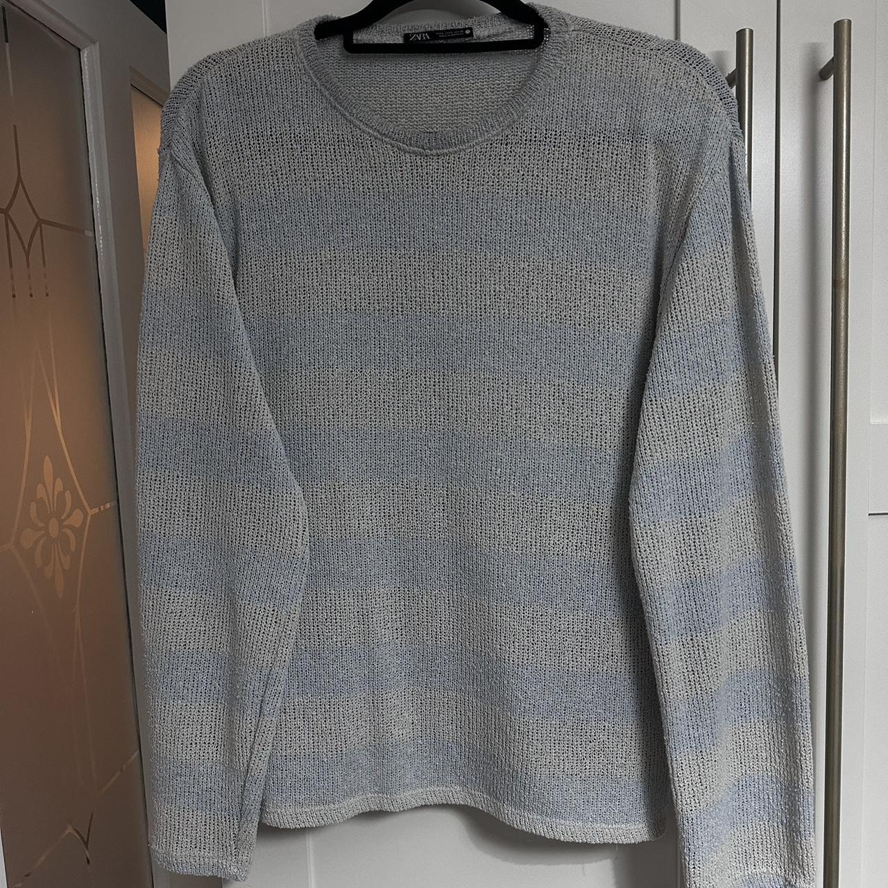 Women’s Zara fine knit jumper. Blue/Cream stripe.... - Depop