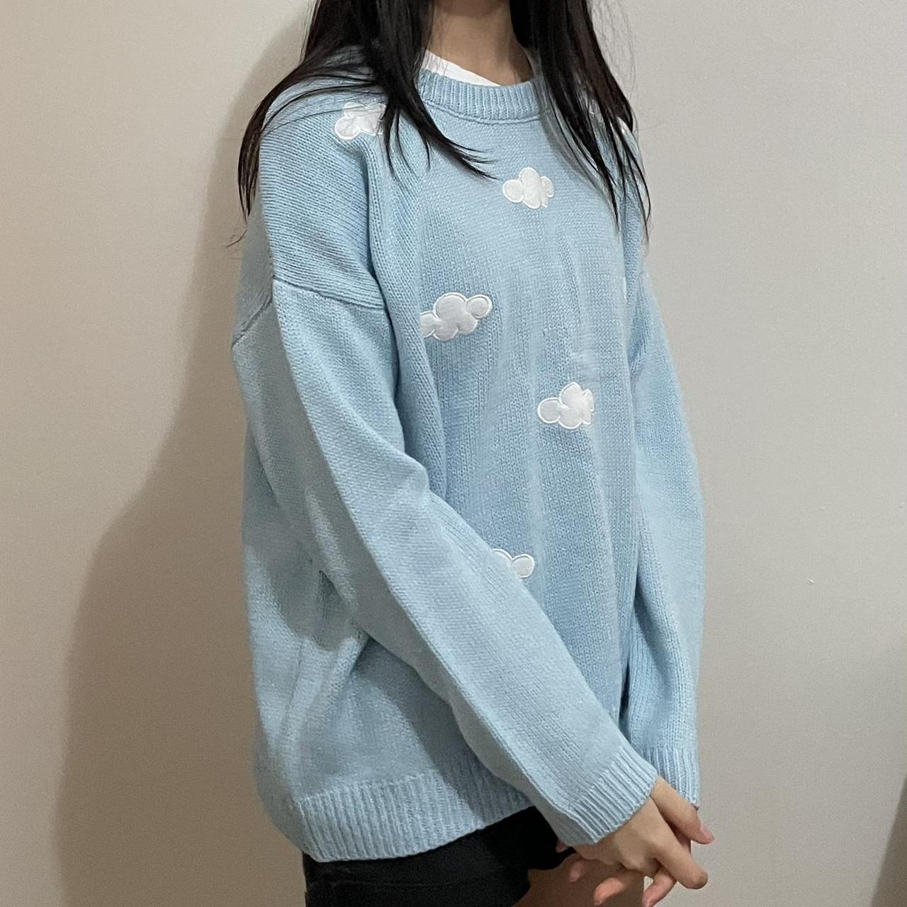 Oversize blue cloud sweater -cute cloud pattern - Depop