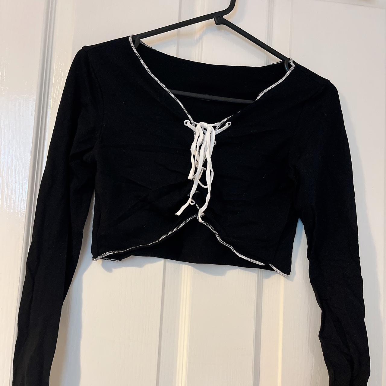 Goth Black Crop Top With White Strings Depop 8580