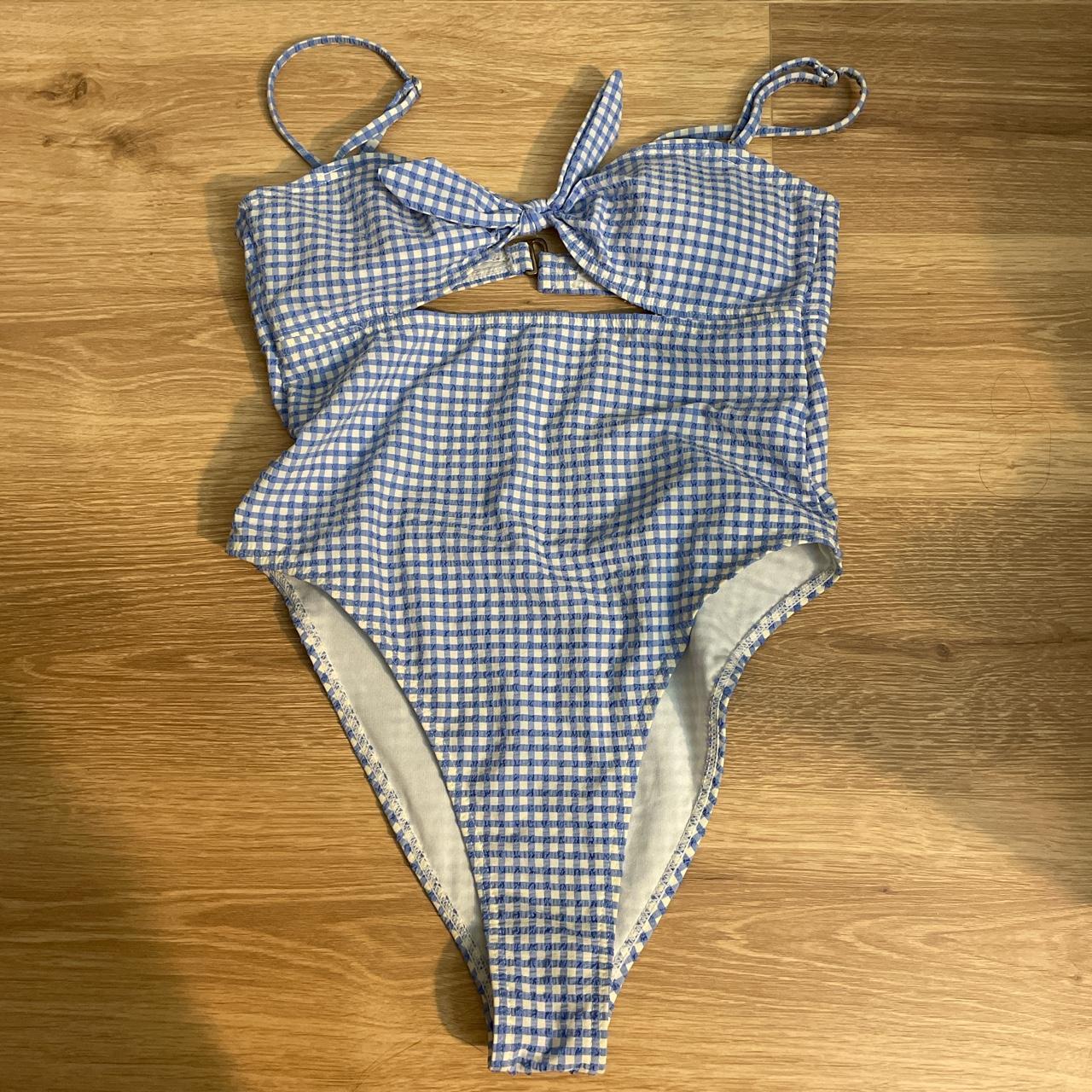 Blue Gingham One Piece Bathing Suit worn once I... Depop