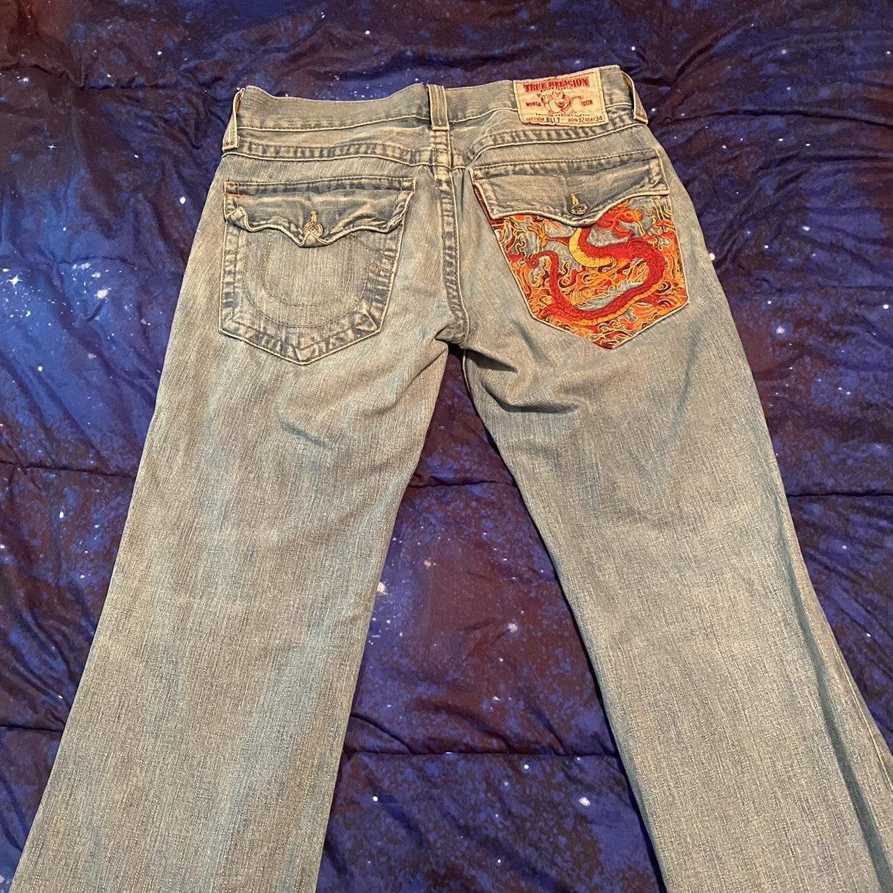 True Religion Men's Red and Blue Jeans | Depop