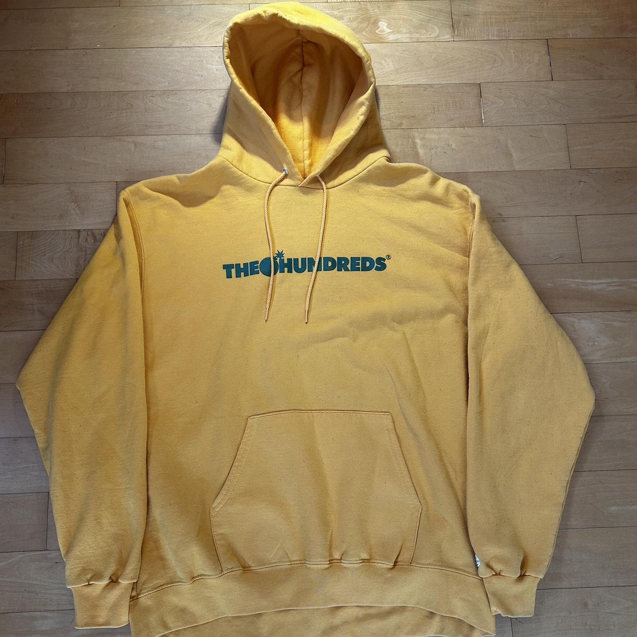 The Hundreds yellow box logo hoodie fits smaller