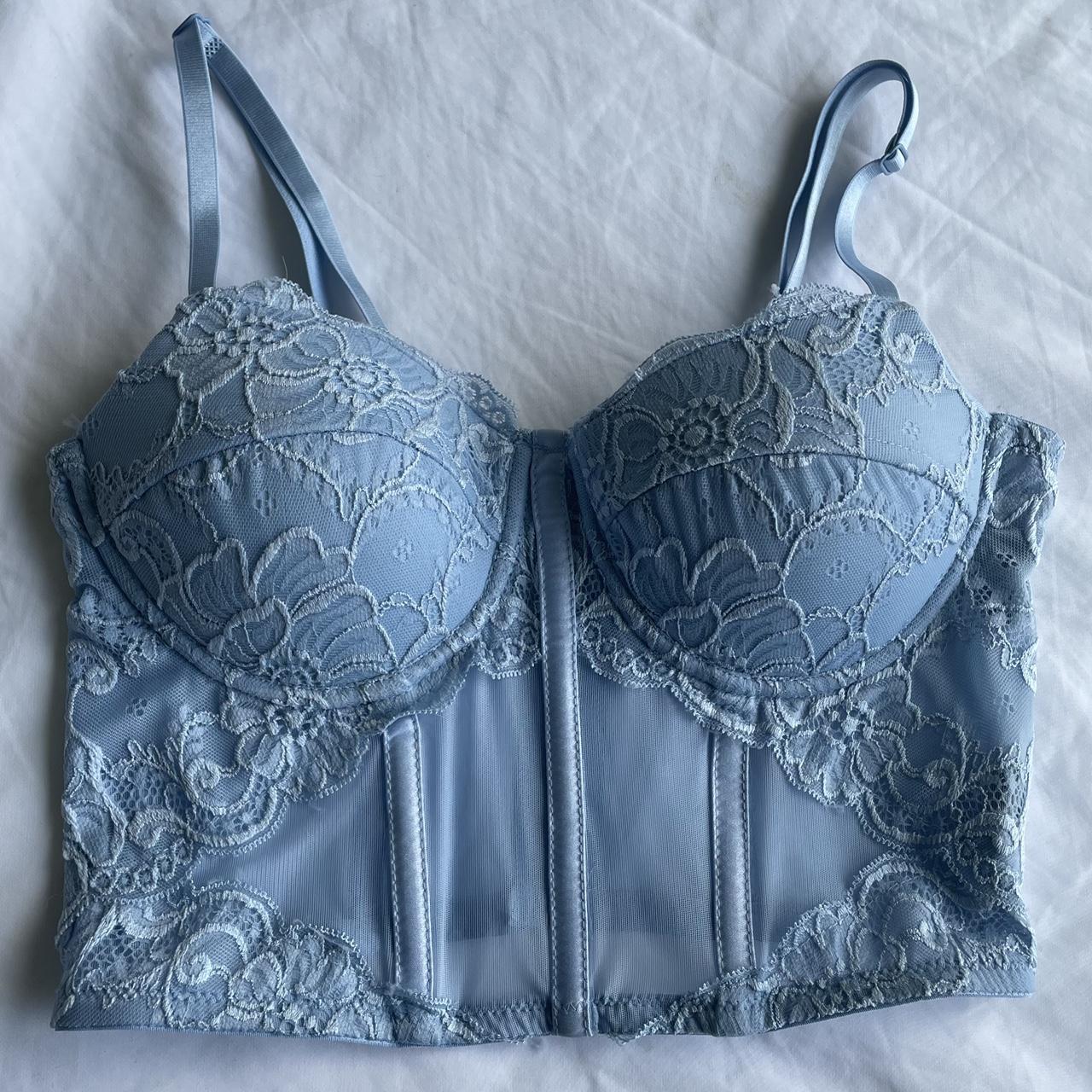 Beautiful baby blue corset, padded, lace and Depop