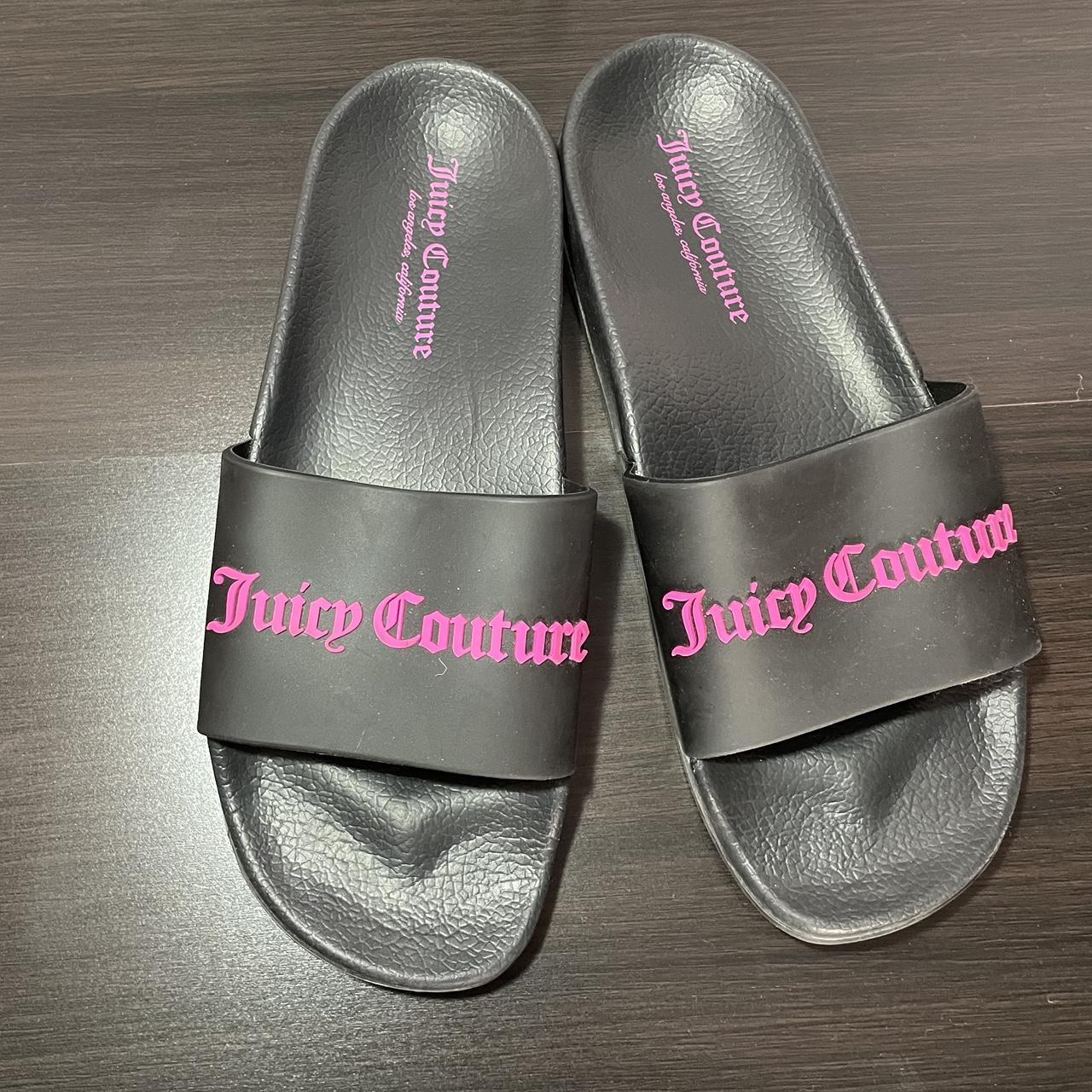 Juicy Couture Women's Black and Pink Slides Depop