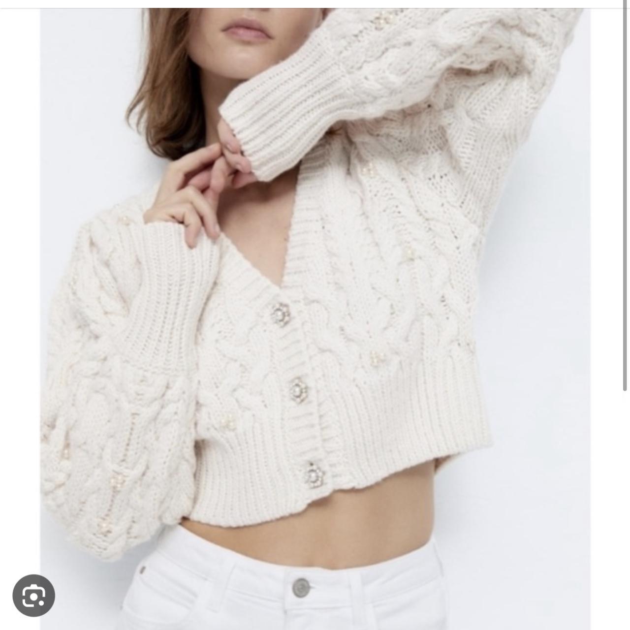 White Cropped Chunky Knit Cardigan White Cardigan With Gem Buttons