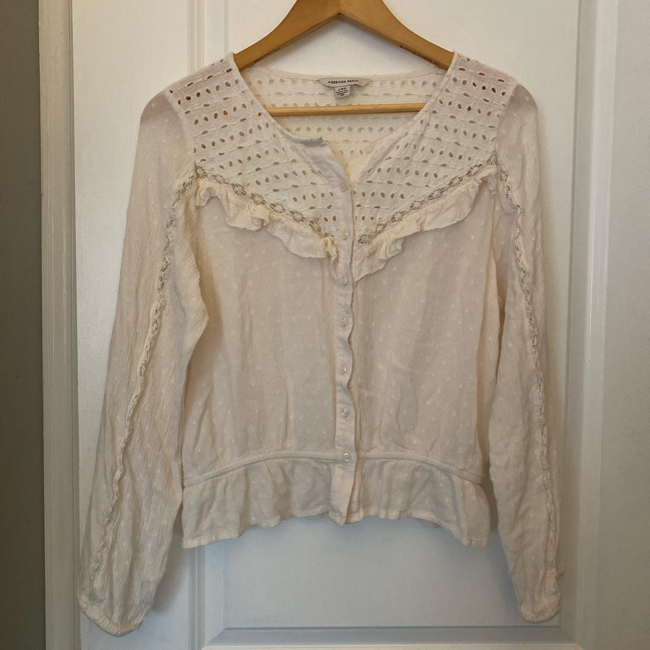 American Eagle Women's Cream Blouse | Depop