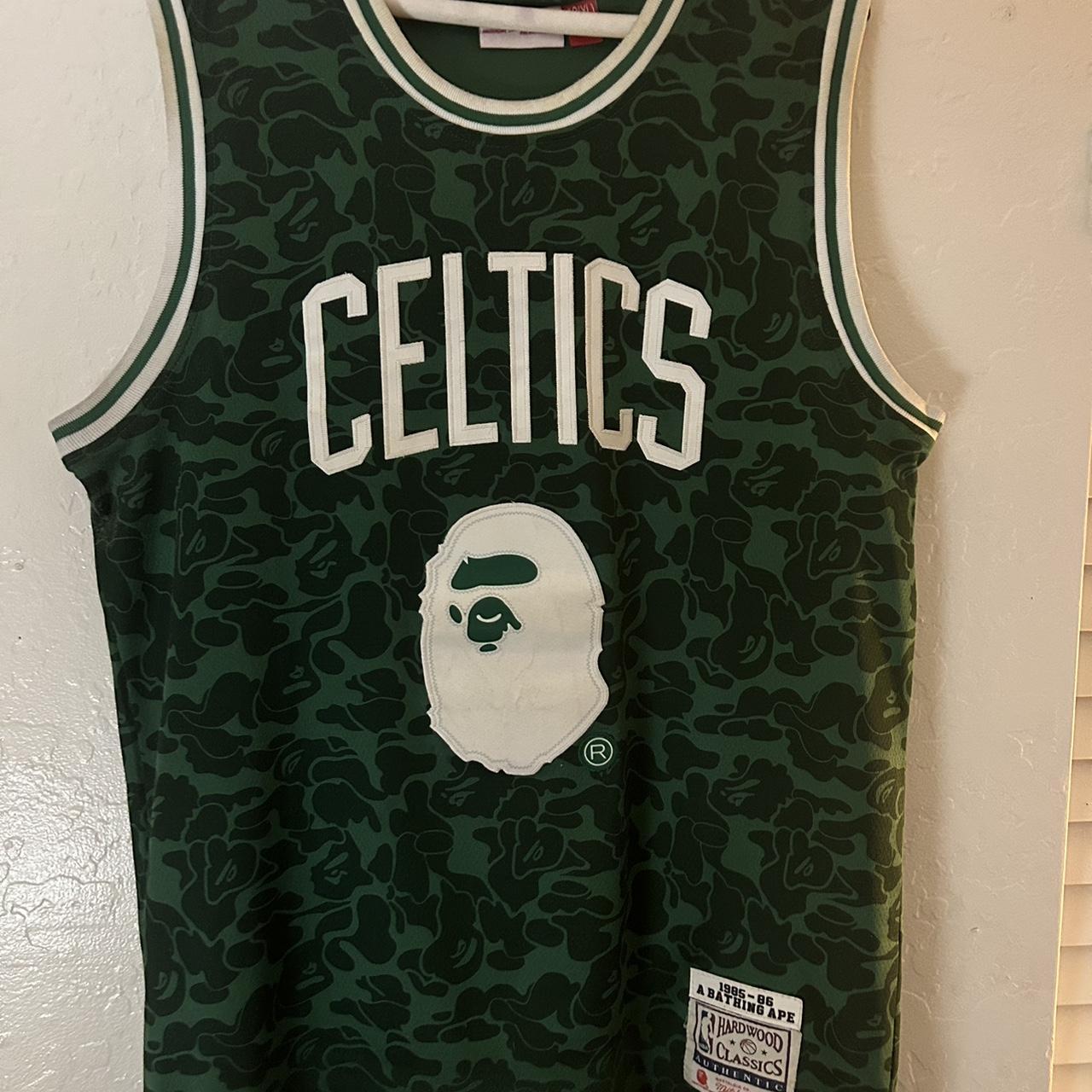 A bathing ape X Mitchell & ness Celtics jersey Size... - Depop