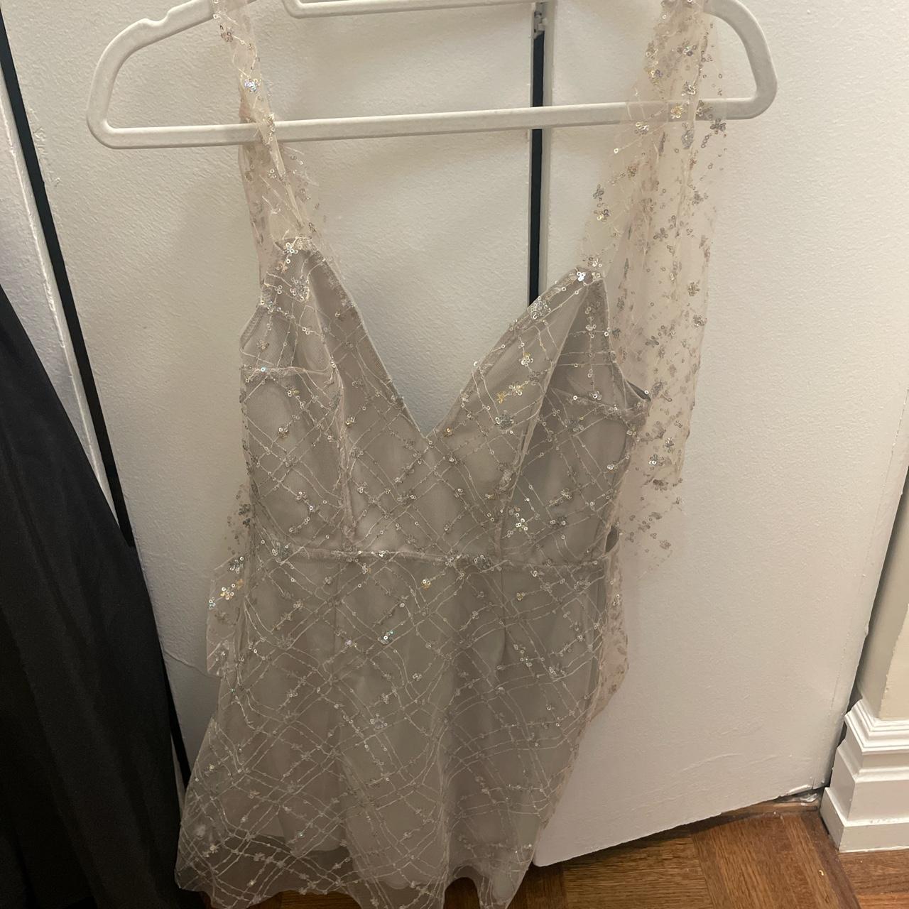 Lucy in the Sky Women's Silver and Grey Dress Depop