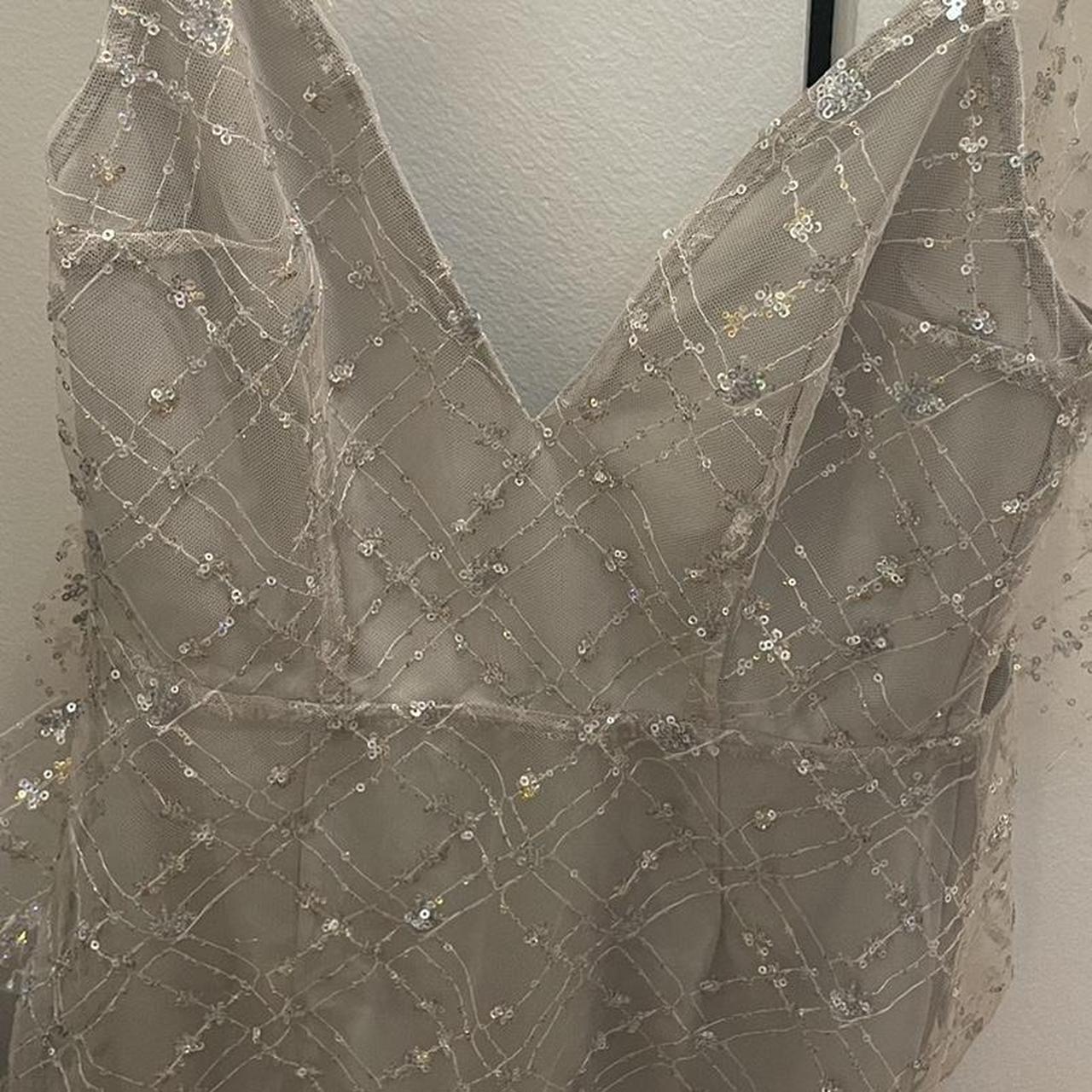 Lucy in the Sky Women's Silver and Grey Dress Depop