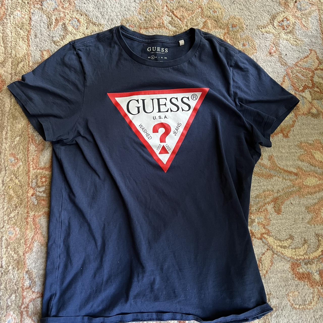 Guess Men's Navy and Red Shirt | Depop