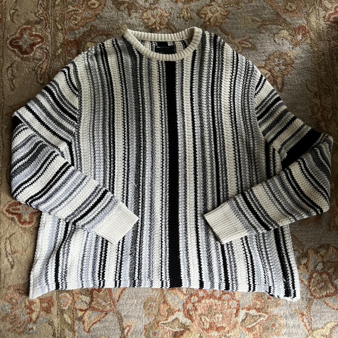 White, gray, and black asos sweater Size medium... - Depop