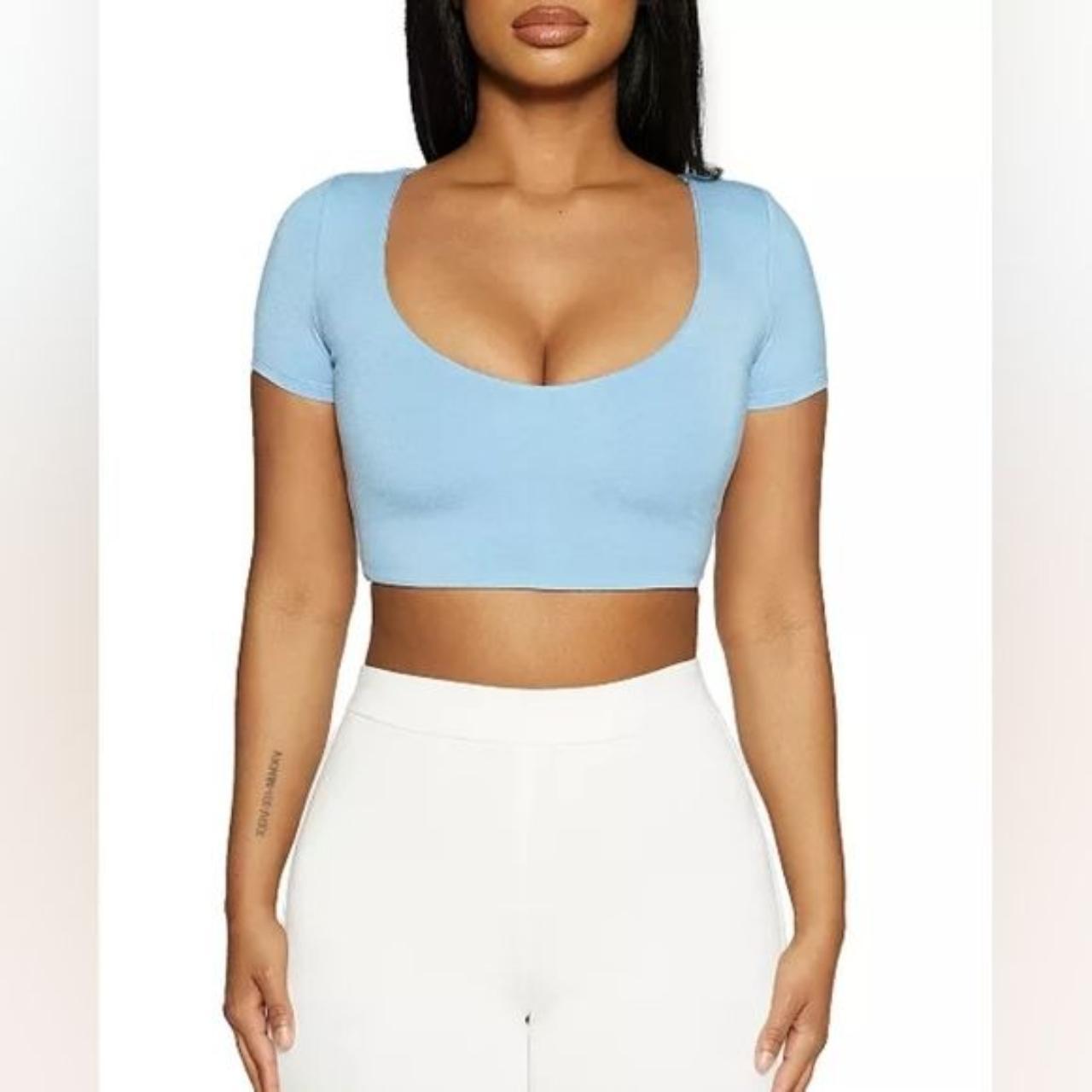 naked wardrobe The NW Scoop Neck Crop Top - Grey - Depop