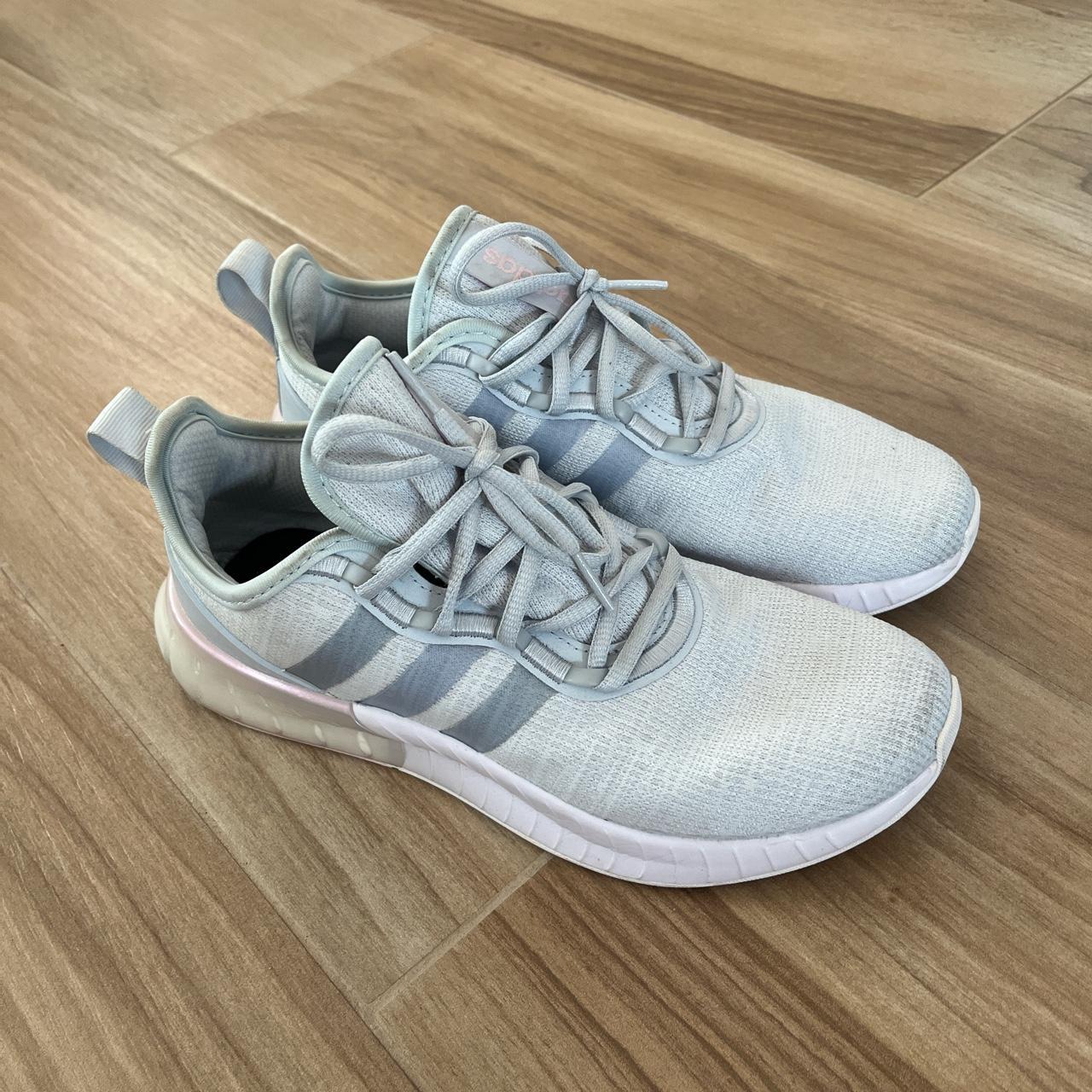 Adidas Women's Blue and White Trainers | Depop