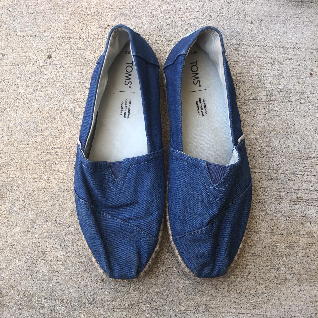 Toms blue fabric loafers, size 8.5 for women. Very... - Depop
