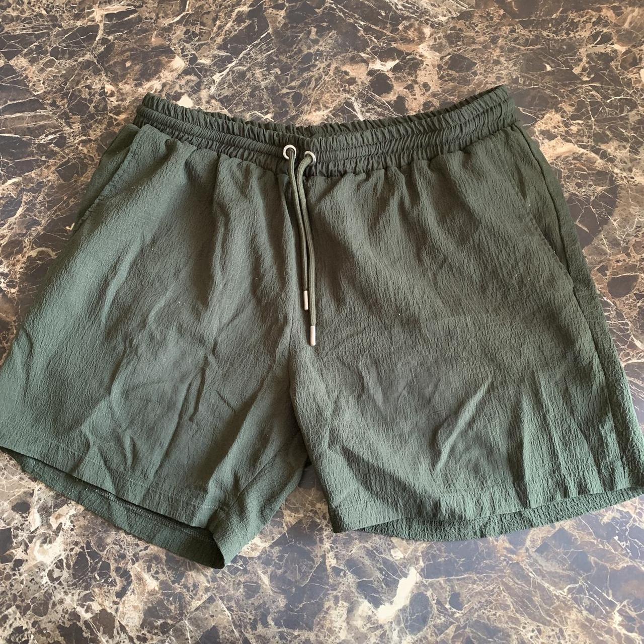 MENS GREEN LINEN STYLE SHORTS BOOHOOMAN Depop