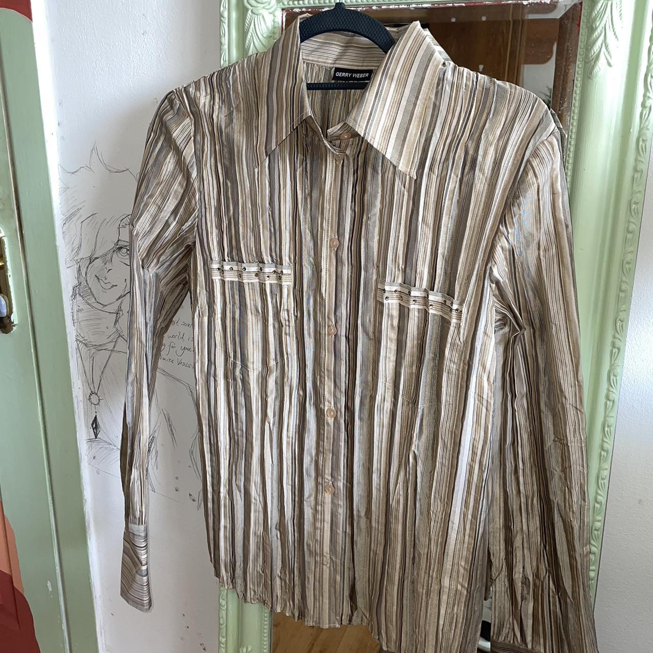 Vintage striped shirt with rhinestone detailing on... - Depop