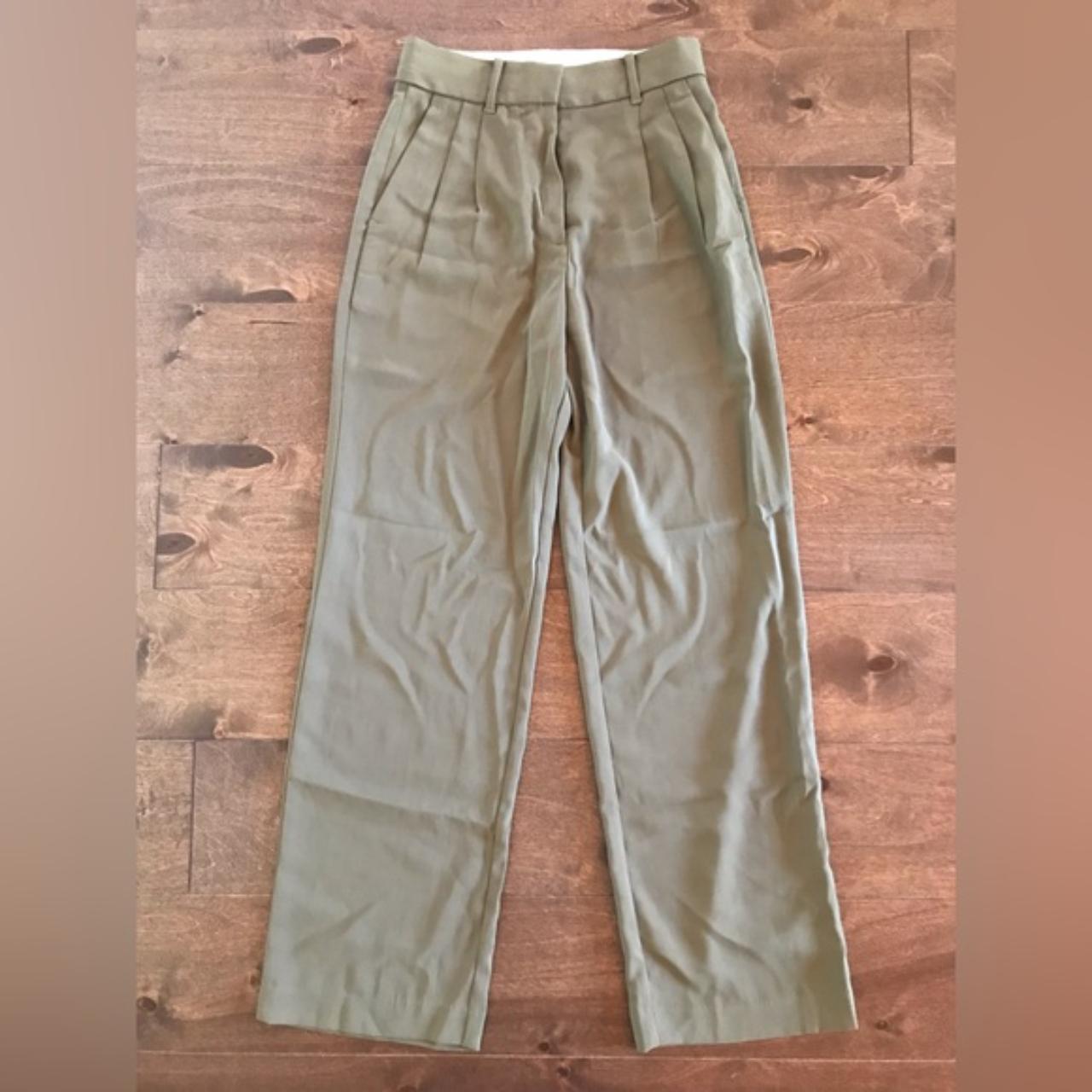 Quince Stretch Crepe Pleated Wide Leg Pant in Olive - Depop