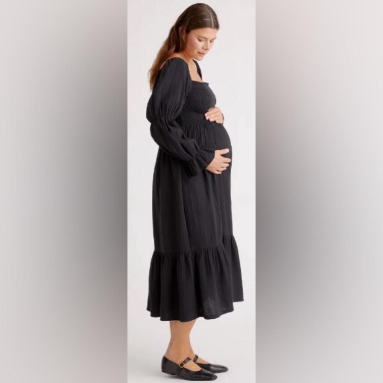 Organic Cotton Gauze Maternity Smocked Ruffle Hem Midi Dress