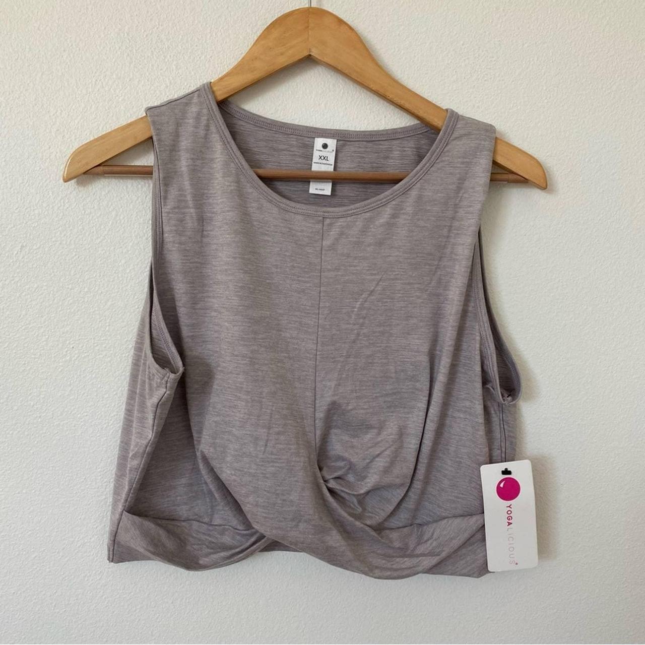 Yogalicious Womens Cropped Tee Size Medium Gray Twist Front