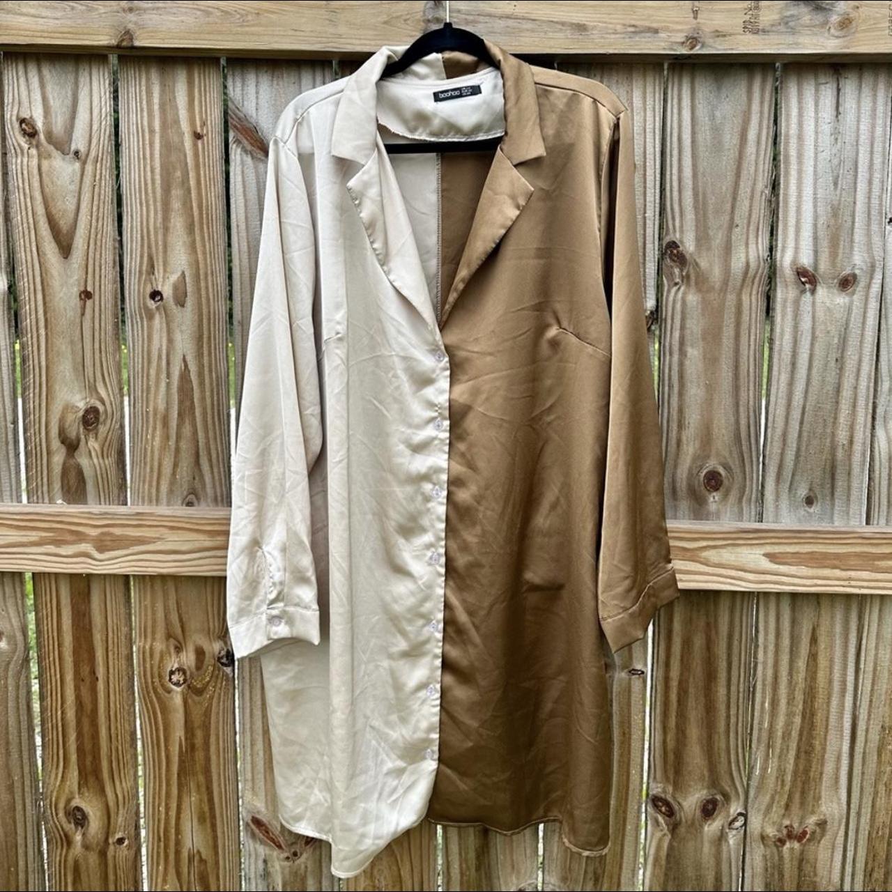 Boohoo Plus Women's Brown and Cream Dress Depop