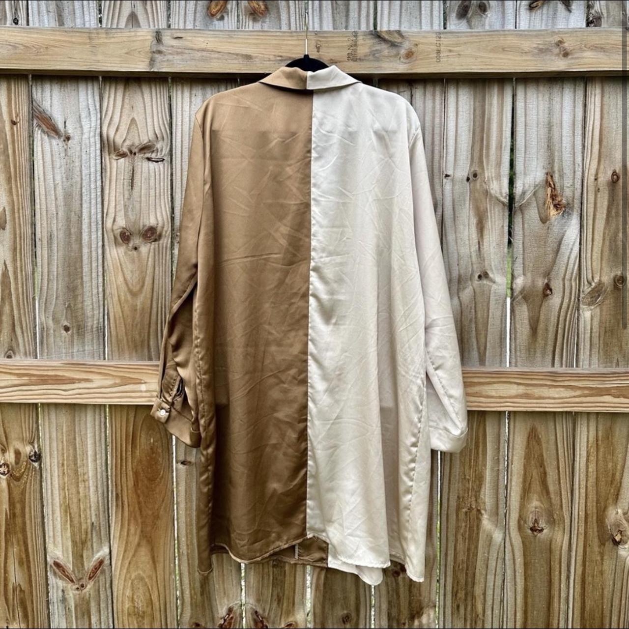 Boohoo Plus Women's Brown and Cream Dress Depop