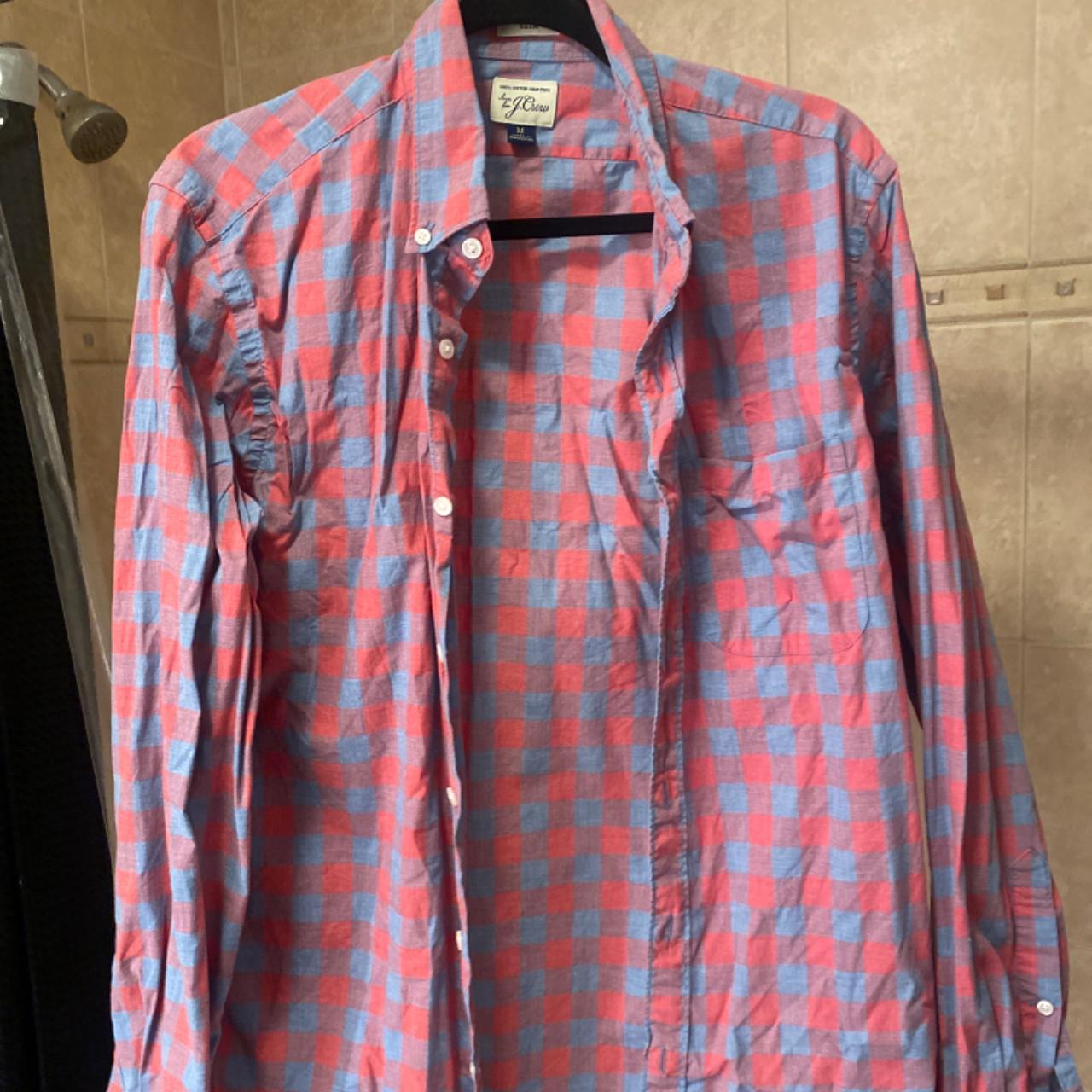 J.Crew Men's Blue and Red Shirt Depop