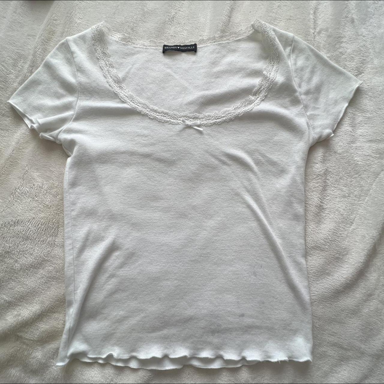 Brandy Melville lace trim lettuce edge tee Super... - Depop