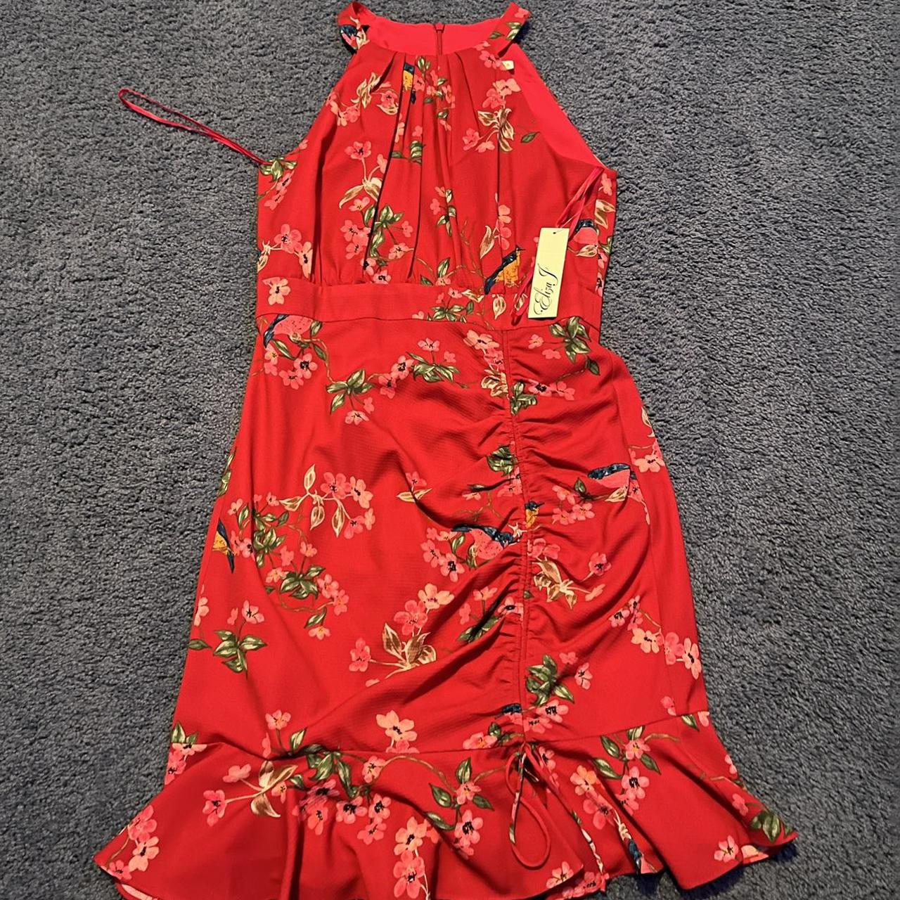 Eliza J red floral dress brand new with tags size... - Depop